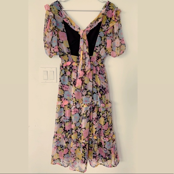 Neon Rose midi dress with tiered ruffle skirt and bow back in floral - Picture 6 of 7